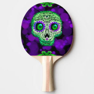 Raquete De Ping Pong Cranio de Açúcar Verde e Roxo Caprichoso Glowing