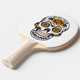 Raquete De Ping Pong Crânio de Rosa Amarelo