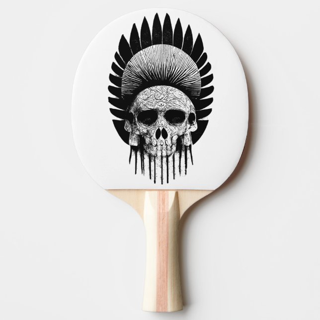 Raquete De Ping Pong Crânio Índio Negro E Branco (Frente)