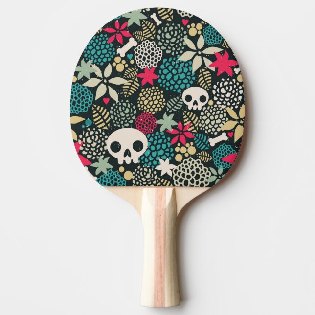 Raquete De Ping Pong Crânio nas flores (Frente)