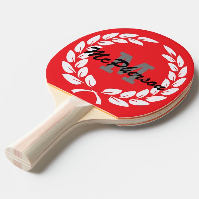Raquete De Ping Pong Crimson com vitória e monograma/nome (Frente inclinada)