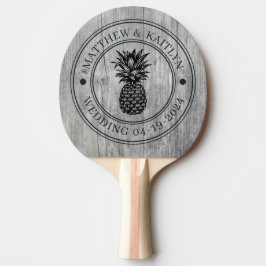 Raquete De Ping Pong Crista de Casamento de Abacaxi em Madeira Cinza e