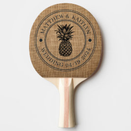 Raquete De Ping Pong Crista de Casamento de Abacaxi em Sacaria Marrom &