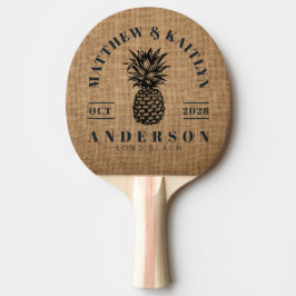 Raquete De Ping Pong Crista de Casamento de Abacaxi Tropical em Sacaria
