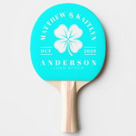 Raquete De Ping Pong Crista de Casamento de Trevo Irlandês Ciano Retro 