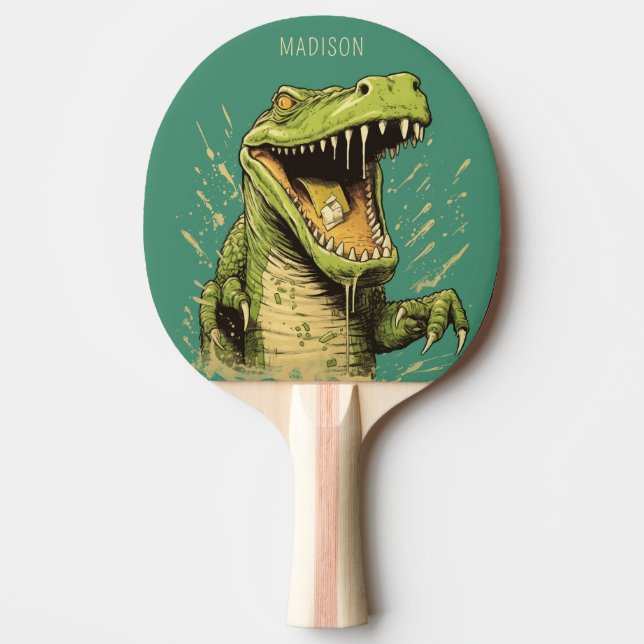 Raquete De Ping Pong Crocodilo de Nome Personalizado (Frente)