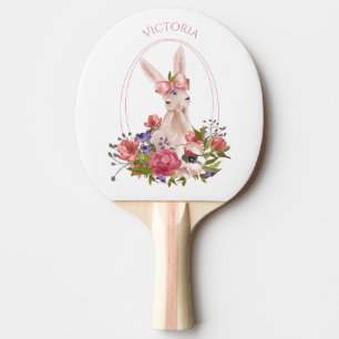 Raquete De Ping Pong Cuja Solha Animal Coelhinha Floral Nome