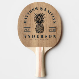 Raquete De Ping Pong Cumeeira de Casamento de Abacaxi Tropical em Madei