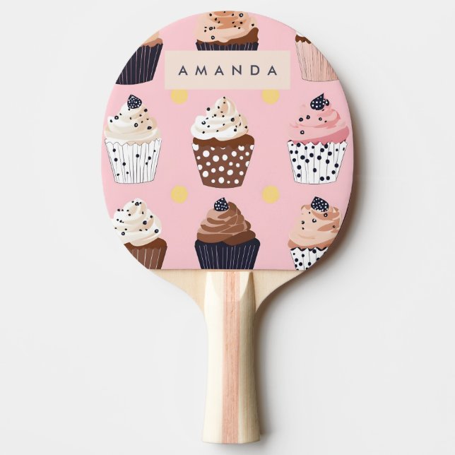 Raquete De Ping Pong Cupcake doçoso personalizado monograma (Frente)
