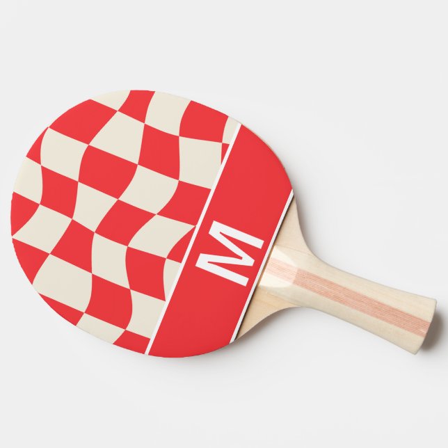 Raquete De Ping Pong Custom monogram elegant white red squares pattern (Lateral)
