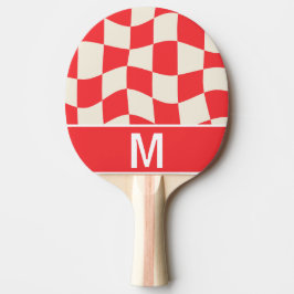 Raquete De Ping Pong Custom monogram elegant white red squares pattern