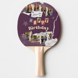 Raquete De Ping Pong Custom Purple Scrapbook Birthday Photo Collage