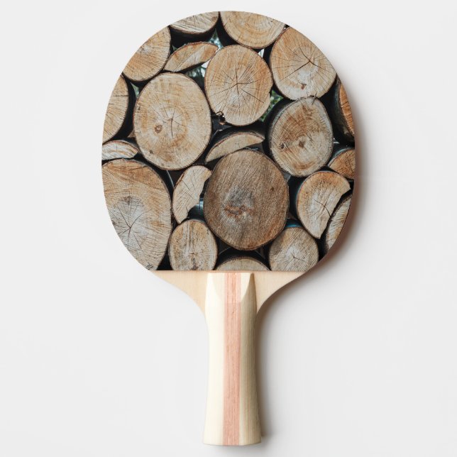 Raquete De Ping Pong Cut Tree Branch Logs Stacked Pattern Photograph (Frente)