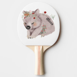 Raquete De Ping Pong Cute Baby Wombat Dourado Speckle Nome Personalizad
