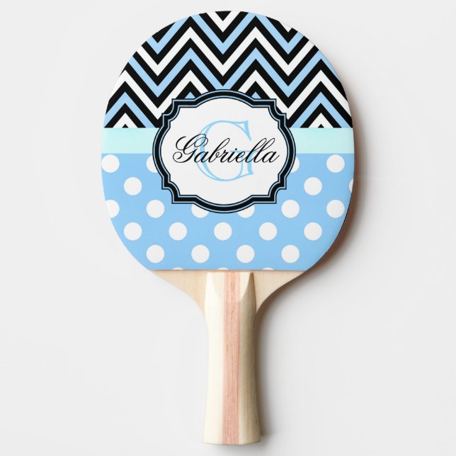 Raquete De Ping Pong Cute Blue Dots and Stripes (Frente)