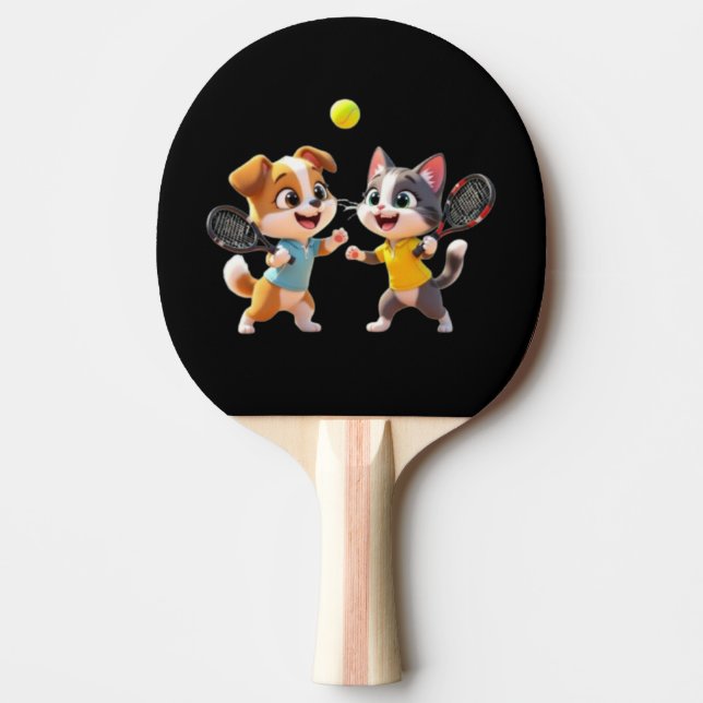Raquete De Ping Pong Cute Cartoon Dog and Cat Playing Padel Tennis – Fu (Frente)