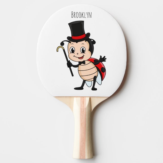 Raquete De Ping Pong Cute ladybug with top hat and tie cartoon (Frente)