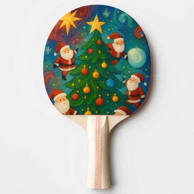 Raquete De Ping Pong Cute Santa Claus Christmas Tree Illustration (Frente)