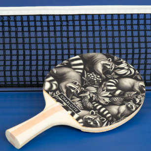 Raquete De Ping Pong Cute Vintage Racoon Seamless