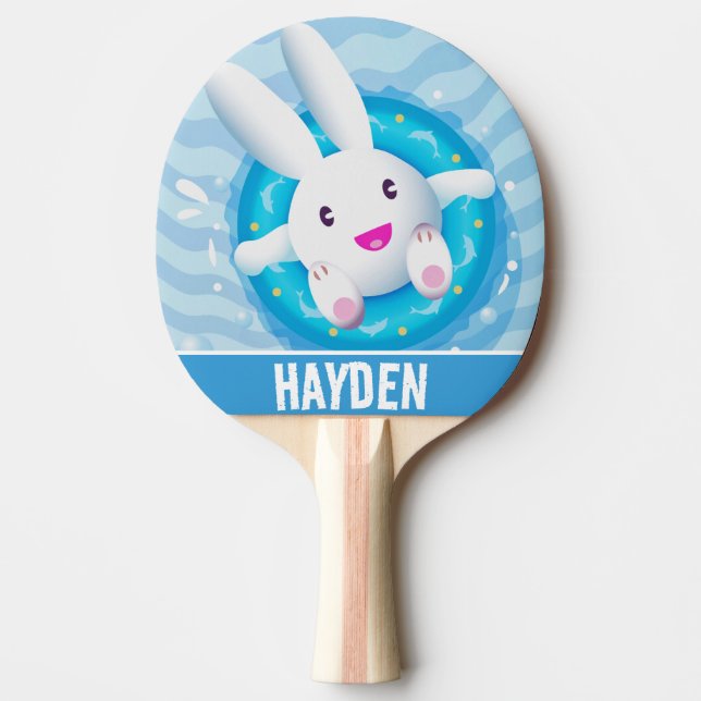 Raquete De Ping Pong Cute White Bunny Pool Party Personalised (Frente)