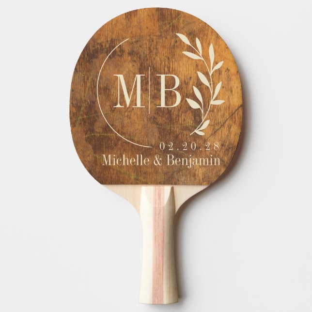 Raquete De Ping Pong Cutting Block Leaf Wedding Monogram (Frente)