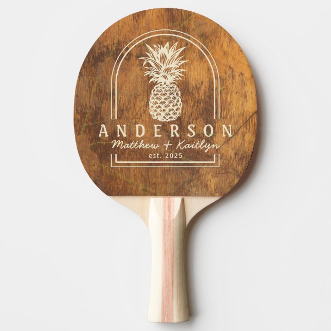 Raquete De Ping Pong Cutting Block Pineapple Wedding Arch & Name (Frente)