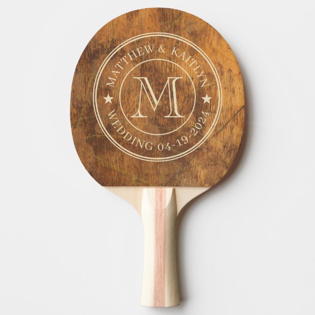 Raquete De Ping Pong Cutting Block Wedding Monogram Star (Frente)