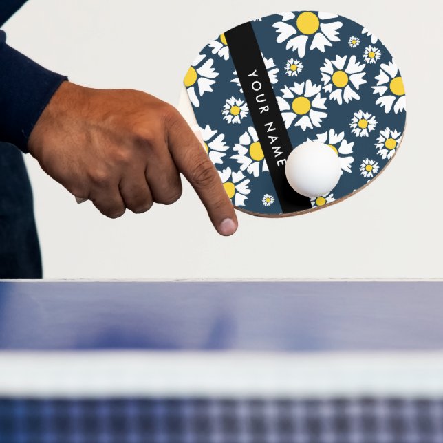 Raquete De Ping Pong Daisy Pattern, White Daisies, Seu Nome (Insitu)