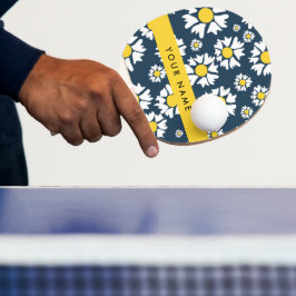 Raquete De Ping Pong Daisy Pattern, White Daisies, Seu Nome
