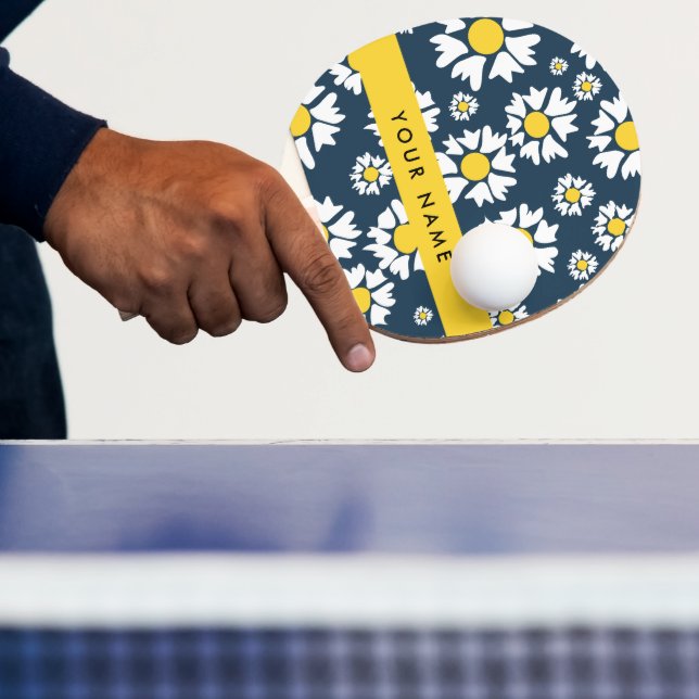 Raquete De Ping Pong Daisy Pattern, White Daisies, Seu Nome (Insitu)