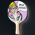 Raquete De Ping Pong Dama Pop de Arte Ping Pong Paddle<br><div class="desc">Esta dama de La-Di-Da Ping Pong Paddle traz um sorriso à face de qualquer amante de pingue-pongue. A design apresenta uma mulher maravilhosamente esquisita, com cabelos loiros amontoados na cabeça, vestindo um arco rosa, óculos para gatos, um colar de impressão zebra rosa e branca e um vestido azul. Uma mão...</div>