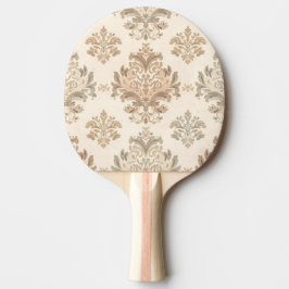 Raquete De Ping Pong Damask Antigo Elegante Bege Casa de Campo Francesa