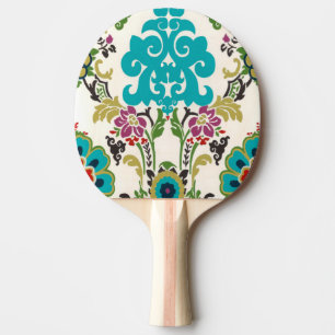 Raquete De Ping Pong Damask Floral Patternos Plum Turquoise