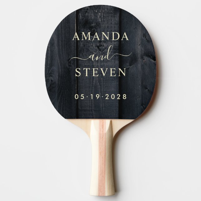 Raquete De Ping Pong Dark Burnt Wood Couple Names with Wedding (Verso)