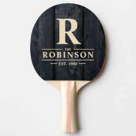 Raquete De Ping Pong Dark Burnt Wood Family Name & Initial