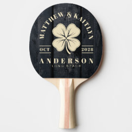 Raquete De Ping Pong Dark Burnt Wood Irish Lucky Clover Wedding Crest