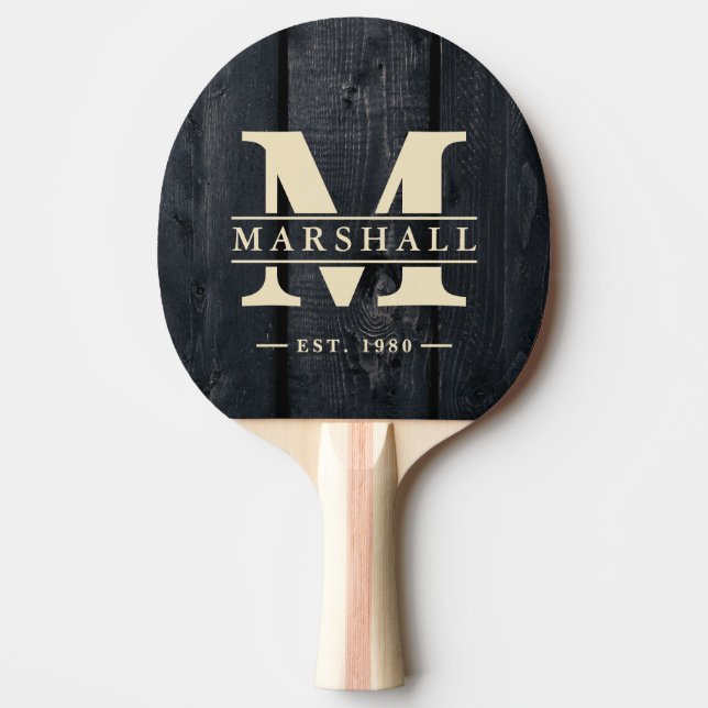 Raquete De Ping Pong Dark Burnt Wood Monogram & Name Overlay (Frente)