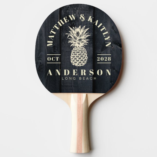 Raquete De Ping Pong Dark Burnt Wood Tropical Pineapple Wedding (Verso)