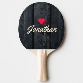 Raquete De Ping Pong Dark Burnt Wood Vintage Heart Signature