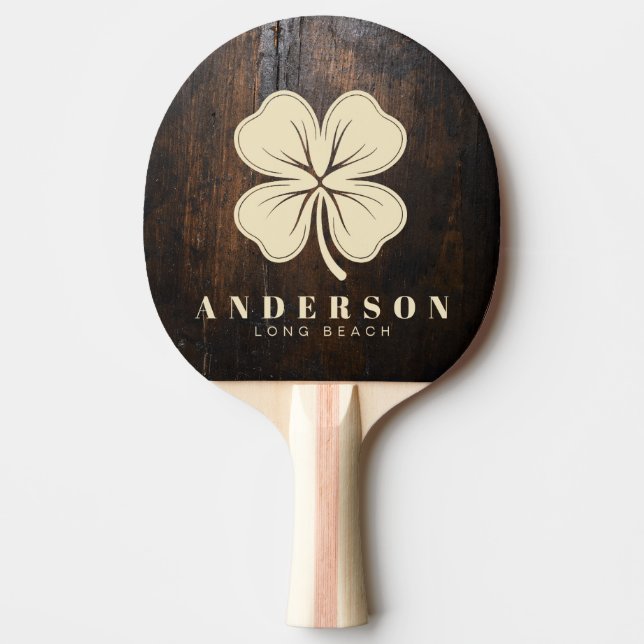 Raquete De Ping Pong Dark Chopping Block Four Leaf Clover with Name (Frente)