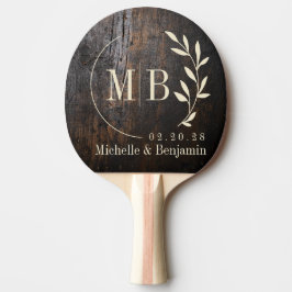 Raquete De Ping Pong Dark Chopping Block Leaf Wedding Monogram