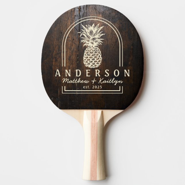 Raquete De Ping Pong Dark Chopping Block Pineapple Wedding Arch & Name (Frente)