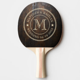 Raquete De Ping Pong Dark Chopping Block Wedding Monogram Star