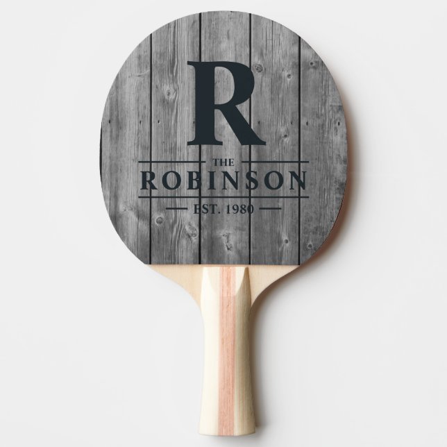 Raquete De Ping Pong Dark Clean Gray Wood Family Name & Initial (Frente)