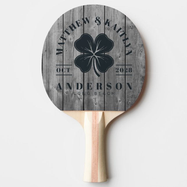 Raquete De Ping Pong Dark Clean Gray Wood Irish Clover Wedding Crest (Frente)