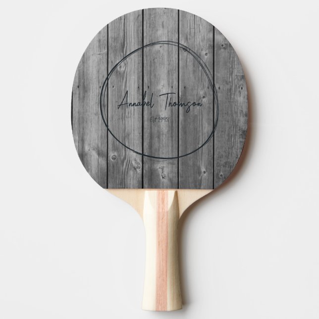 Raquete De Ping Pong Dark Clean Gray Wood Name in Drawn Circle  (Frente)