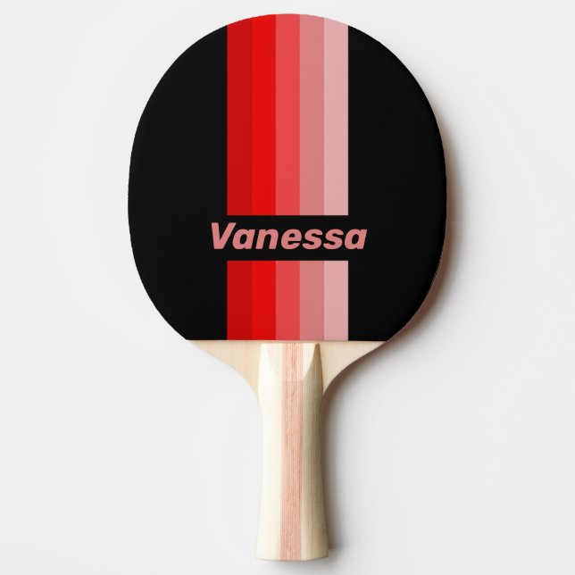Raquete De Ping Pong Desbotado Carmesim com Faixa e Nome (Frente)