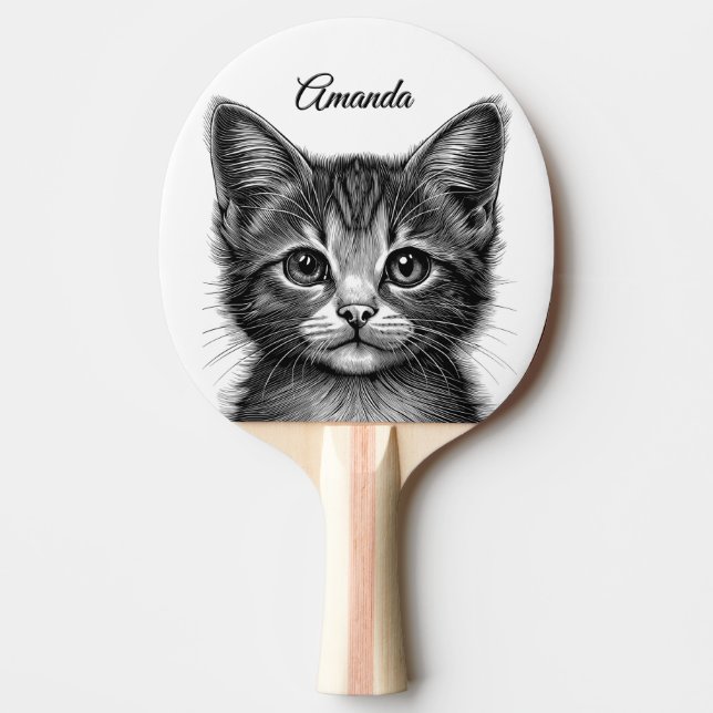 Raquete De Ping Pong Desenho Adorável de Young Cat Personal (Frente)