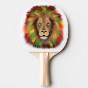 Raquete De Ping Pong Desenho da cabeça de leão Rasta vermelho amarelo v