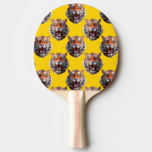 Raquete De Ping Pong Desenho de padrão de cabeça de tigre amarelo